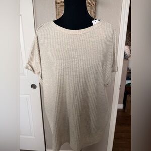 Relaxed Cream Ribbed Short Sleeve Top